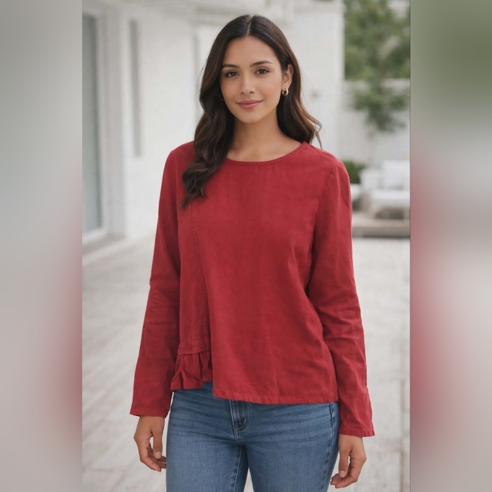 Russ Berens Vintage red blouse ruffle retro women small